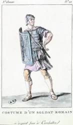 Costume de théâtre pour un soldat romain (gravure en couleur)